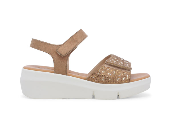 Melluso Sandalo Donna 2 Strappi Zeppa Strass Tessuto Bronzo R80439-244124